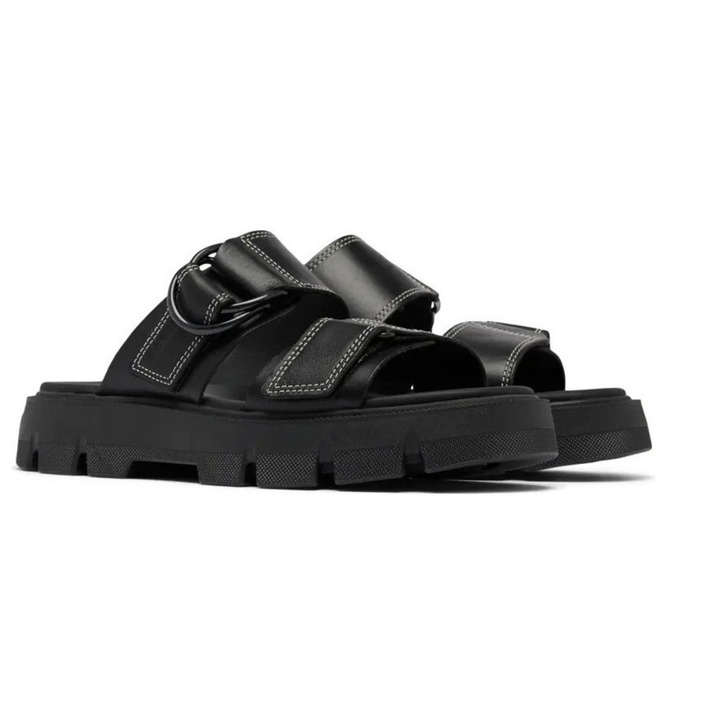 Sorel Rein CB Buckle Slide Sandals Black Leather Platform Women's Size 10 NWOT